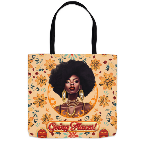 Going Places - Floral & Diamond Glam - Black Woman - (18x18) Tote Bag