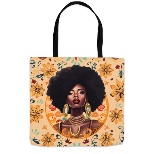 Floral & Diamond Glam - African American Woman - (18x18) Tote Bag