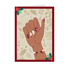 Load image into Gallery viewer, Holly Berries - Christmas Nail Design - African American Greeting Cards Front