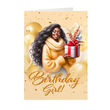 Load image into Gallery viewer, Vibrant Birthday Girl - African American Birthday Card (Gold) Front