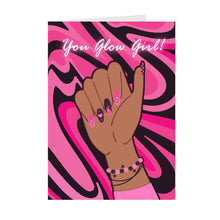 Load image into Gallery viewer, Pink Black Swirl - You Glow Girl Nail Design - African American Greeting Card Front