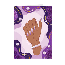 Load image into Gallery viewer, Purple, Gold & Pearls - BOSS Nail Design - Black Card Shop Front