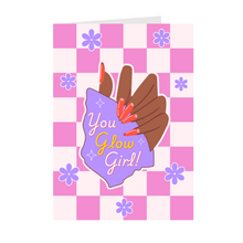 Load image into Gallery viewer, Checkered & Nails - You Glow Girl - African American Greeting Cards Front