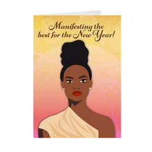 Load image into Gallery viewer, Manifesting Best New Year - Elegant Black Woman - Holiday Cards Front