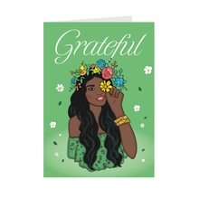 Load image into Gallery viewer, Flower of Gratitude - African American Woman - Black Card Shop (Green) Front