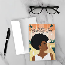 Load image into Gallery viewer, All Eyes on Her - She's the Birthday Girl - African American Birthday Cards - Front (With Background)
