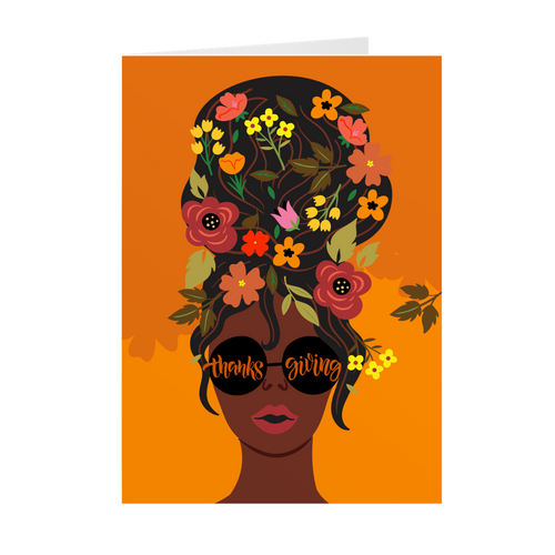 Flowers & Sunglasses - African American Woman - Thanksgiving Card
