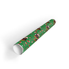Load image into Gallery viewer, Happy Black Santa - Happy Holidays - Green Gift Wrapping Paper Roll - Rolled View