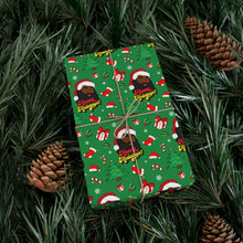 Load image into Gallery viewer, Happy Black Santa - Happy Holidays - Green Gift Wrapping Paper Roll - Wrapped Gift Sample