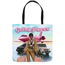 Load image into Gallery viewer, Jetsetter Going Places - Black Woman Traveling - (18x18) Tote Bag 1