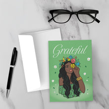 Load image into Gallery viewer, Flower of Gratitude - African American Woman - Black Card Shop (Green) Front with Sample Background