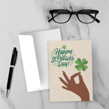 Load image into Gallery viewer, Dear Lucky One - African American Hand - Happy St. Patrick's Day Cards Front with Sample Background