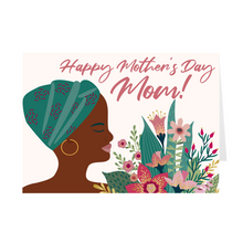 Load image into Gallery viewer, Elegant Mom - Turban & Flowers - African American Mother's Day Card Front