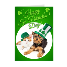 Load image into Gallery viewer, Cat and Dog - Animals - St. Patrick's Day Greeting Card Front