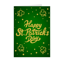 Load image into Gallery viewer, Four Leaf Clover - Green & Gold - Happy St. Patrick's Day Greeting Card Front