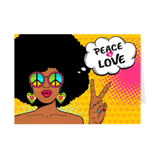 Load image into Gallery viewer, Peace & Love Positive Vibes - African American Afro Woman - Inspirational Card Front