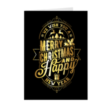 Load image into Gallery viewer, Ribbon - Black & Gold Merry Christmas & Happy New Year Greeting Card Front