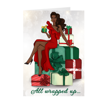 Load image into Gallery viewer, All Wrapped Up In The Holidays - African American Woman Holiday Card  Front