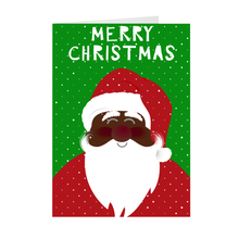 Load image into Gallery viewer, Smiling / Blushing African-American Santa Claus Christmas Card Front