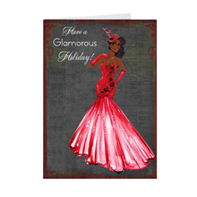Load image into Gallery viewer, Red Gown Fashionista - African American Woman Holiday Greeting Card Front