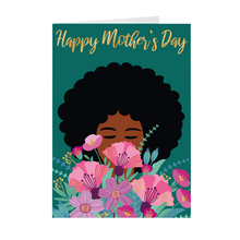 Load image into Gallery viewer, Flower Green Elegance - Afro Woman - African American Mother's Day Cards Front