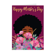 Load image into Gallery viewer, Maroon & Gold Flower Elegance - Afro Woman African American Mother's Day Cards Front