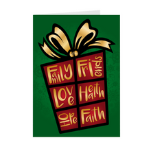 Load image into Gallery viewer, Green, Red & Gold - Family, Friends, Love, Health, Hope, Faith - Holiday Gift Greeting Card Front