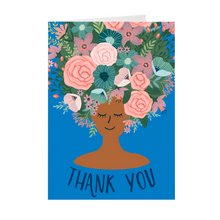 Load image into Gallery viewer, Blue - Floral African American Girl Thank You Cards Front
