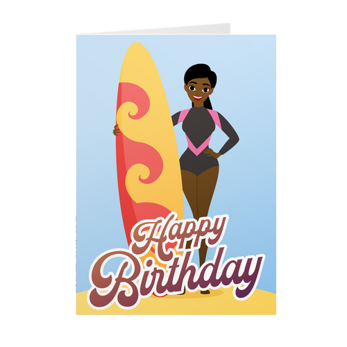 African American Surfer Girl - Black Stationery Birthday Cards