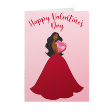 Load image into Gallery viewer, Heart & Red Gown - African American Girl - Valentine's Day Cards Front