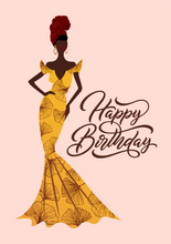 Load image into Gallery viewer, Pink - Black Woman In Gown - African American Birthday Cards Front