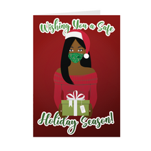 Load image into Gallery viewer, Green Face Mask - Safe Holiday - Black Christmas Cards Front