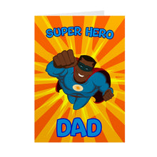 Load image into Gallery viewer, Super Hero DAD - Smiling & Flying High - African American Father's Day Cards Front