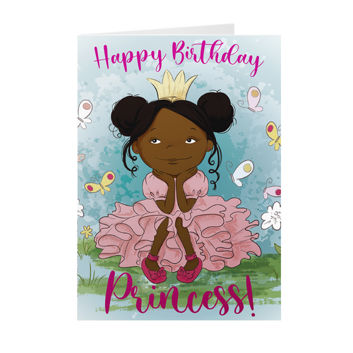 Princess & Butterflies - African American Birthday Cards