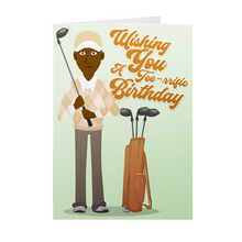 Load image into Gallery viewer, Argyle & Golf Clubs – African American Golf Player Birthday Card Front