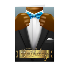Load image into Gallery viewer, Suit & Blue Bow Tie GB – African American Man – Birthday Card Front