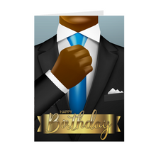 Load image into Gallery viewer, Suit & Blue Tie GB – African American Man – Birthday Card Front