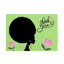 Load image into Gallery viewer, Floral Afro Vibe - Black Woman - African American Thank You Greeting Cards Front