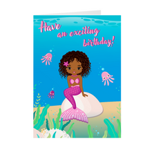 Load image into Gallery viewer, Purple - Black Mermaid - African American Kids Birthday Card Front
