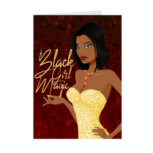 Load image into Gallery viewer, Black Girl Magic Gold Gown - African American Woman - Greeting Card Front