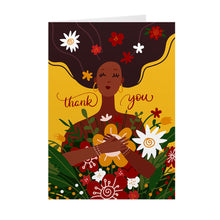 Load image into Gallery viewer, Gratitude & Flowers - Black Woman - African American Thank You Cards Front
