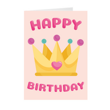 Load image into Gallery viewer, Heart & Crown - Black Stationery Princess Birthday Cards Front