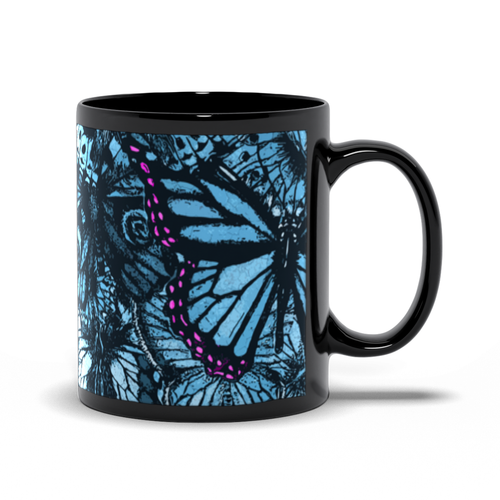 Butterfly Wings - Pink & Blue - Black Coffee Mug