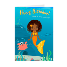 Load image into Gallery viewer, Orange & Yellow - Mermaid - African American Birthday Greeting Card Front