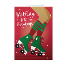 Load image into Gallery viewer, Roller Skate Christmas - Black Stationery African American Greeting Cards Front