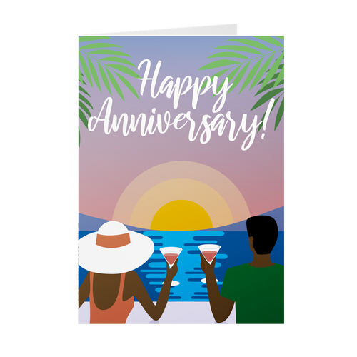 African American Couple - Sunset - Black Stationery Anniversary Cards