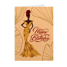 Load image into Gallery viewer, Gold - Black Women In Gown - African American Birthday Cards Front