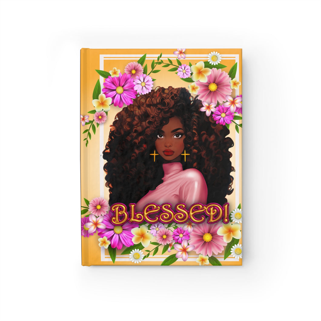 Flowers Blessed - African American Woman - Hardcover Journal Front