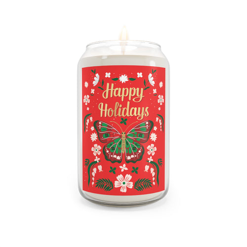 Happy Holidays Scented Soy Candle with Butterfly Design - 13.75oz (Red)