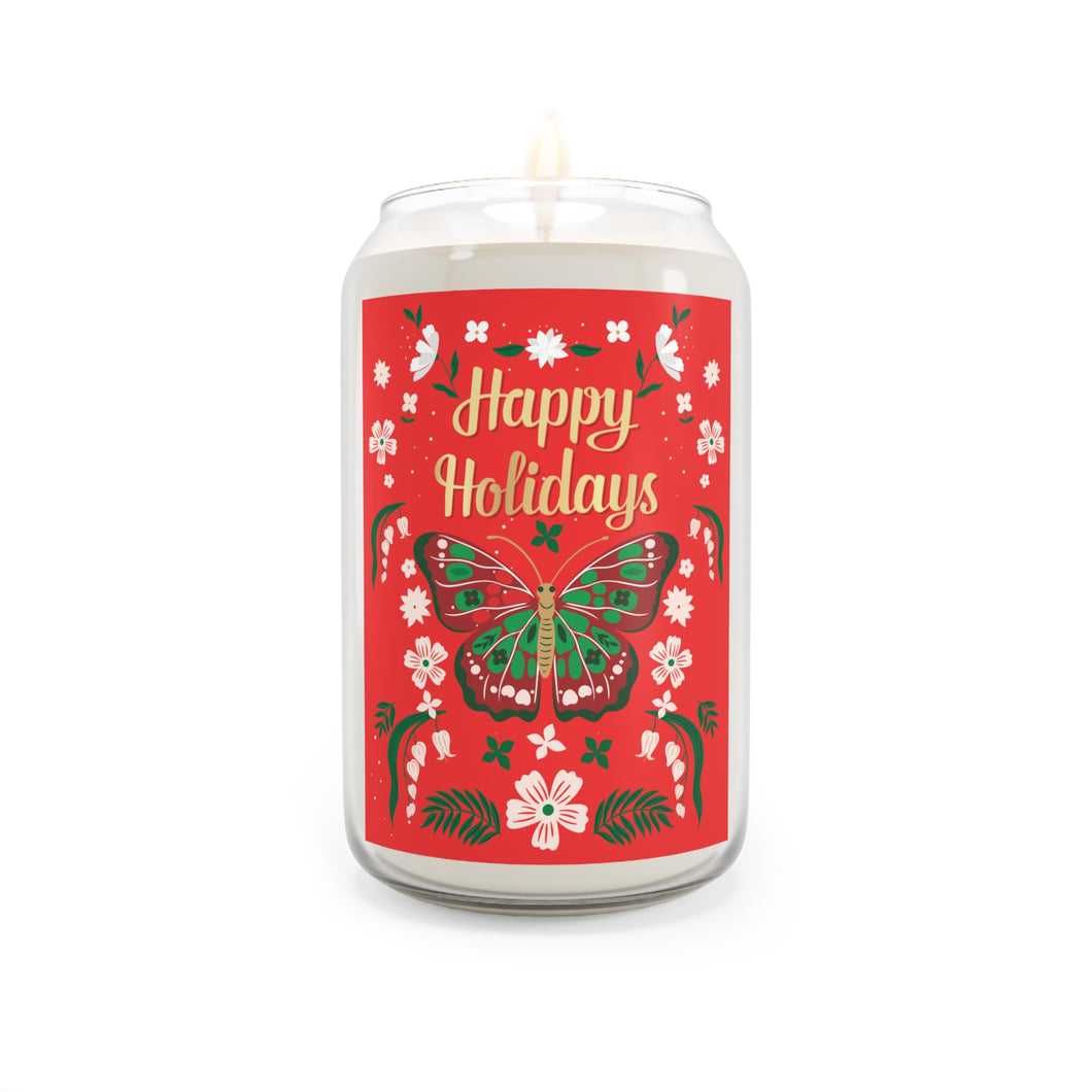 Happy Holidays Scented Soy Candle with Butterfly Design - 13.75oz (Red)